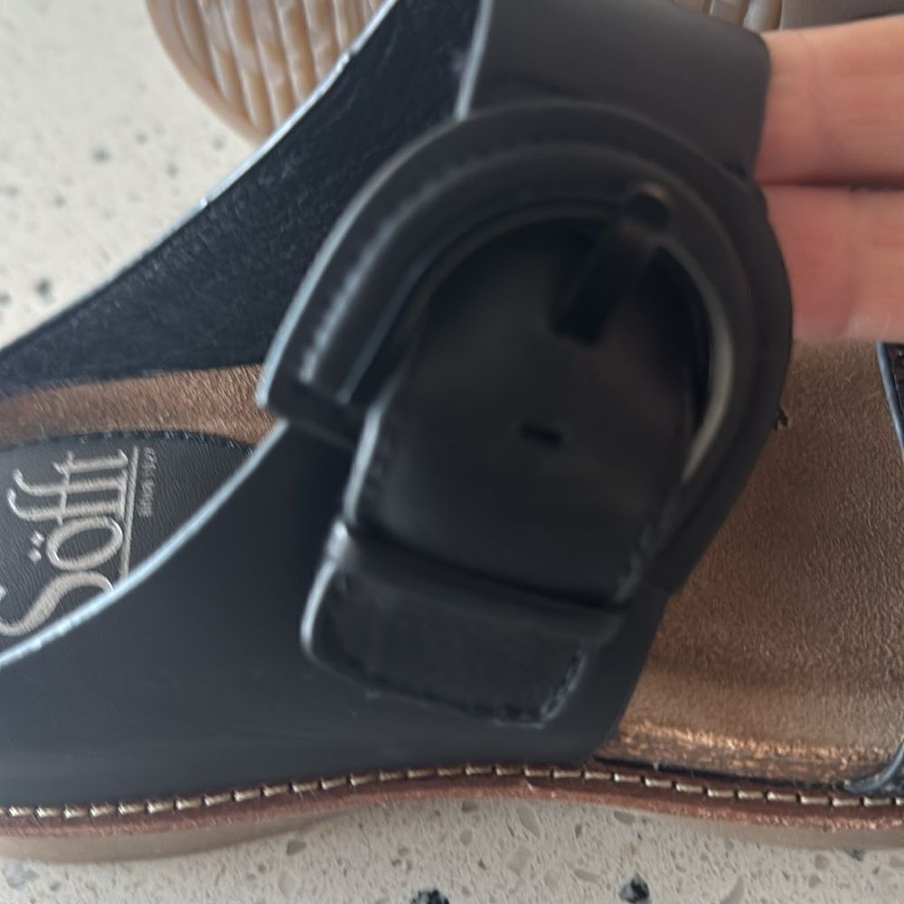 Sofft Braye Women’s Size 6 Black Leather Comfort Sandals Slip On Low Wedge Slide - Picture 10 of 12